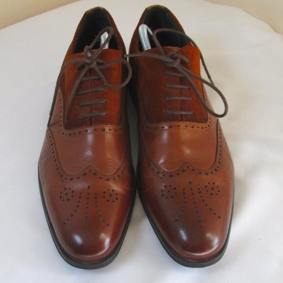 Stacy Adams Mens Brown Leather w\ Suede Upper Wingtip Oxfords Shoes Size… - Picture 2 of 8